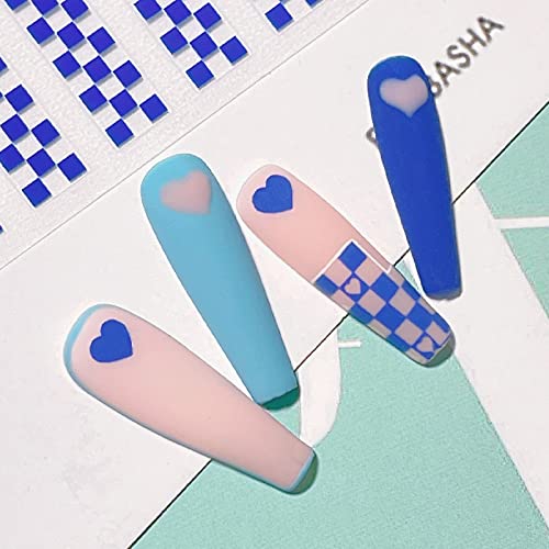 Jmeowio French Nail Art Stickers Decals 8 Sheets 3D Self-Adhesive Pegatinas Para Uñas Checkerboard Square Design Manicure Tips Nail Decoration For Women Girls thumb #2