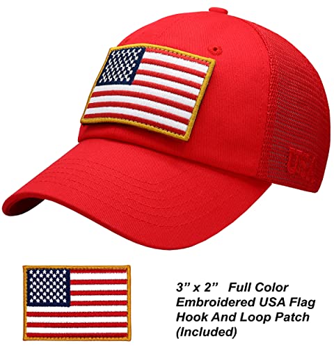 Image of Antourage American Flag Unconstructed Unisex Mesh Snapback Baseball Hat Cap for Men and Women +2 Patriotic Patches Included
