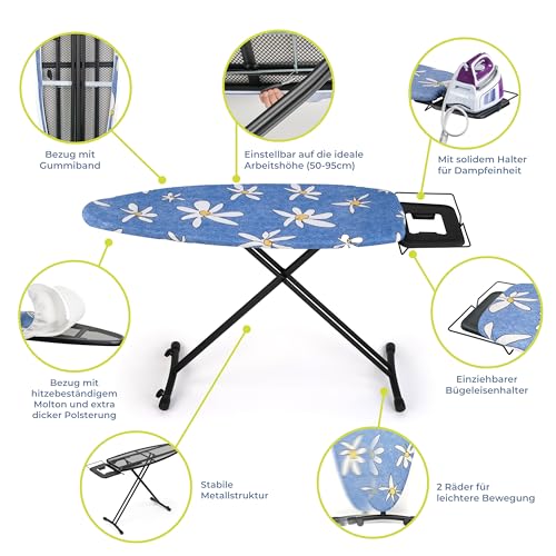 Bügelbrett für Dampfbügelstation Bügeltisch XXL Breit Groß dampfbügelbrett Stabil | 130x47 cm