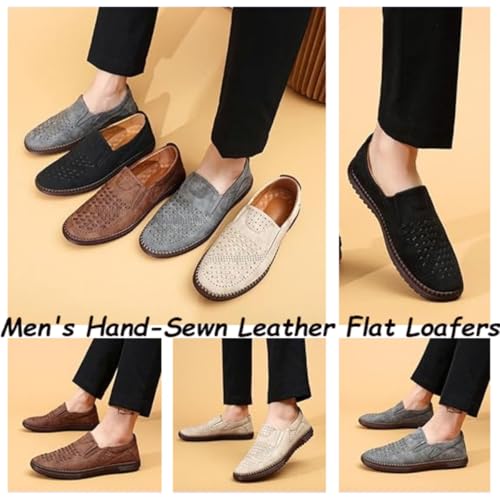Men's Slip-On Orthopedic Leather Dress Loafers, Hand-Stitched Leather Driving Shoes,Men's Non-Slip Flat Breathable Business Casual Arch Support Loafers3