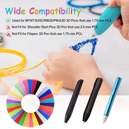Image of 30 Colors 3D Pen Filament Refills 1.75mm PLA Threads Each Color 16.4 Feet Total 492 Feet with 2 Finger Caps Compatible with SCRIB3D and Compatible with MYNT3D 3D Pencil (3D Pen Not Included)