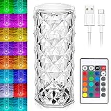 Whiteleopard Crystal Lamp, LED Rose Diamond 16 Color Changing RGB Night Light with USB Touch Lamp &