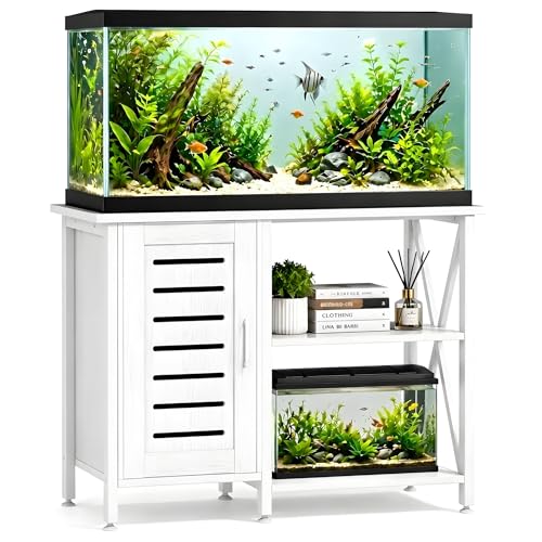 Image of Herture 40-50 Gallon Fish Tank Stand, Aquarium Stand with Cabinet Accessories Storage, Heavy Duty Metal Frame, 40.55 inch L*18.89 inch W Tabletop, 850LBS Capacity, White PG02YGW