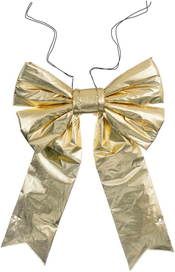 Vickerman 18" x 23" Gold Metallic Outdoor Christmas Bow with UV Treated Material and Wire to Hang.