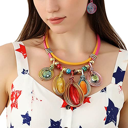 Barode African Statement Choker Necklaces Colorful Chunky Bib Collar Necklace Ethnic Indian Tribal Jewelry Set For Women (A) #TOP1