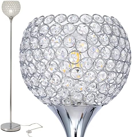 DFL Spherical 8.7 inch Shade Chrome Finish Crystal Floor Lamp Fixture for Living Room, Bedroom, Dining Room, Office, E26 Base, LED Bulb Included
