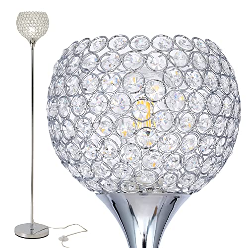Dfl Spherical 8.7 Inch Shade Chrome Finish Crystal Floor Lamp Fixture For Living Room, Bedroom, Dining Room, Office, E26 Base, Led Bulb Included #TOP2