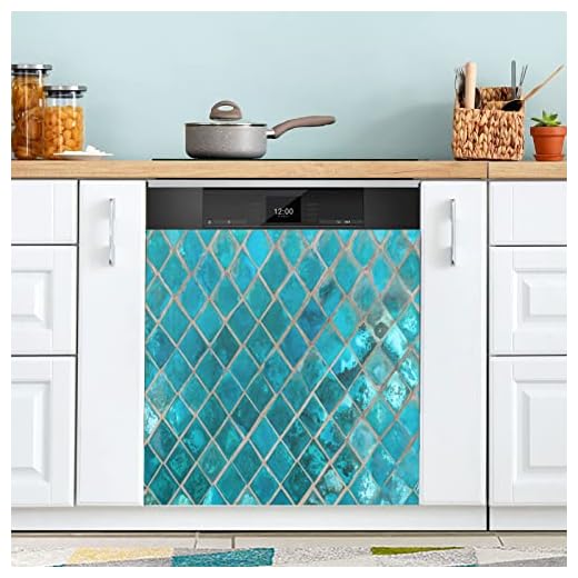 Turquoise Ceramic Mosaic Dishwasher Magnet Cover Moroccan Pattern Green Teal Magnetic Sticker Dish Washer Door Panel Cover Fridge Appliance Magnet Decal Sheet Kitchen Decor 23x26 inch