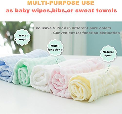 Baby Muslin Washcloths and Burp Cloths, Soft Absorbent Face Towels for Newborns,Natural Cotton Wipes for Sensitive Skin,Registry as Shower Gift, 10 Pack 12x12 inches by MUKIN (Multicolored) — view 3