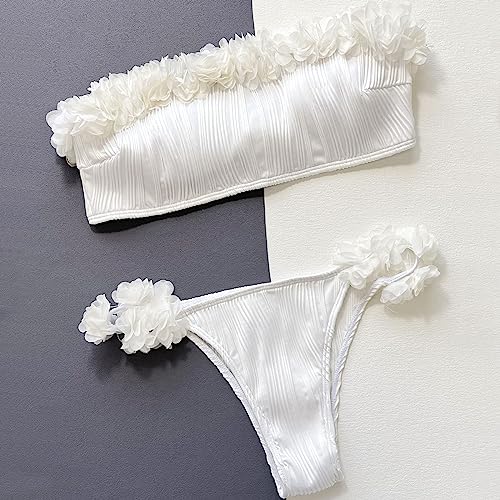 Bikini sin tirantes blanco talla M: traje de baño de dos piezas para mujer 2