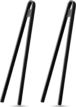 Patelai 2 Pcs 11.8 Inch Silicone Tongs for Cooking Silicone Tweezer Trivet Toaster Tongs Long Heat Resistant Kitchen Grilling Serving Utensils for Food BBQ, Pan Fried Steak, SaladBlack