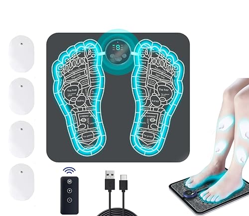 Lock N Stock EMS Foot Massager | Electric Massage Mat for Pain Relief | Free Remote Control & 4 Gel Conductor Pads | Folding Portable Feet Massager Machine with 8 Modes of Vibration