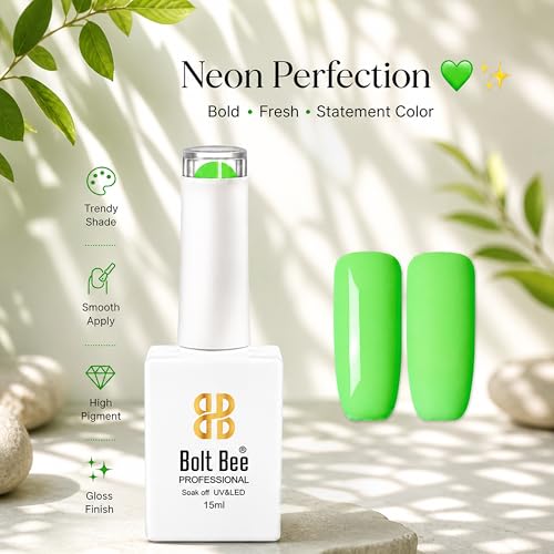 Image of Bolt Bee Glow Green Color Gel Nail Polish Soak Off UV Gel DIY at Home 15ML Manicure Salon Nail Art