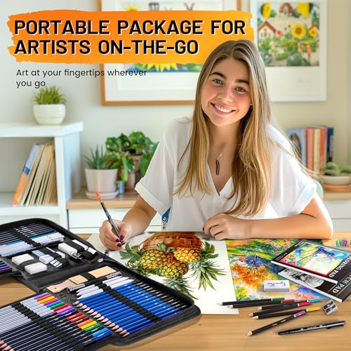 106 PCS Art Supplies Sketching Kit, Pro Drawing Pencils with 3-Color Sketchbook, Coloring - image 4