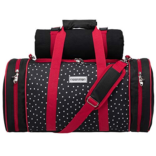 anndora Picknick Kühltasche + Decke + Zubehör schwarz weiß gepunktet 1