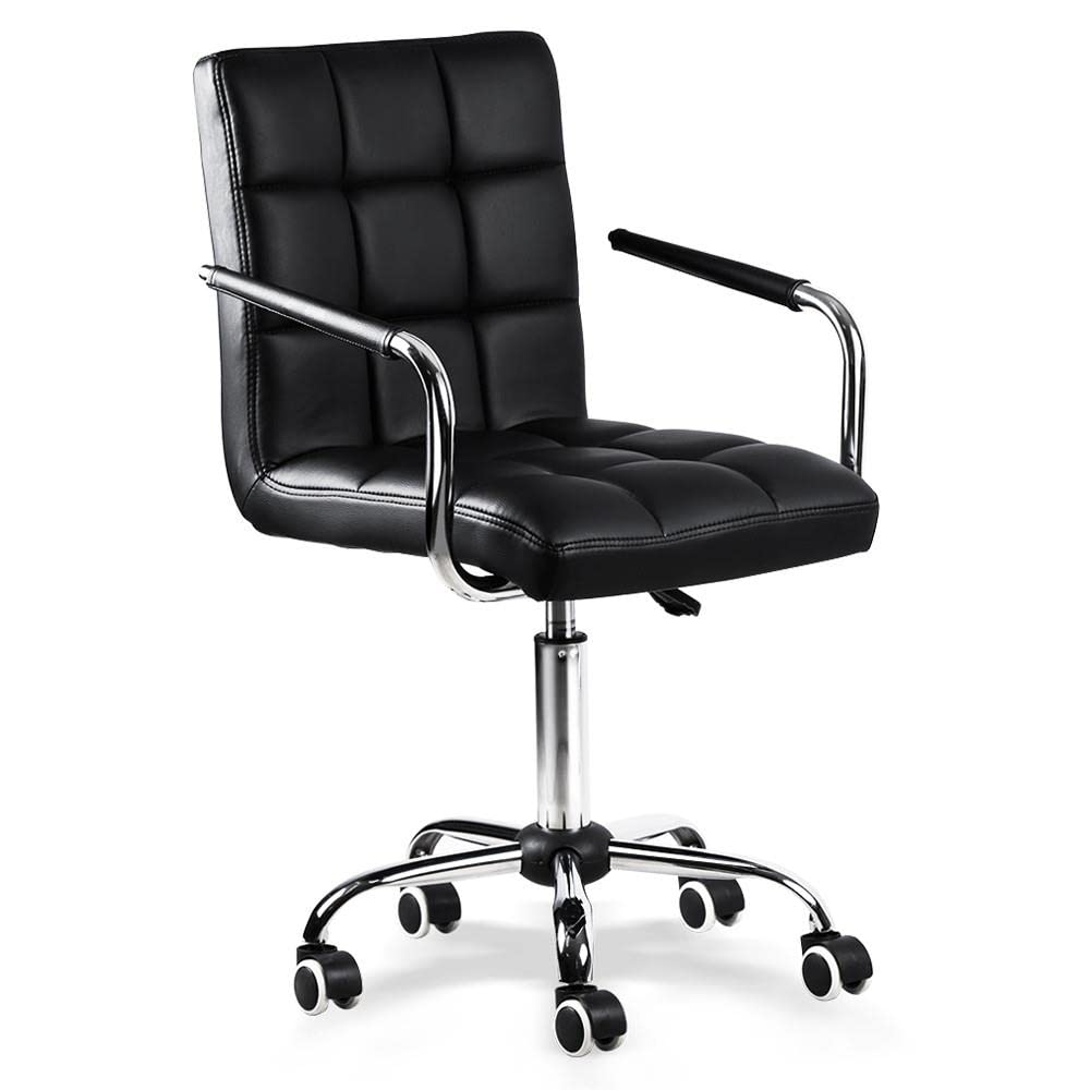 Yaheetech Bürostuhl ergonomischer Schreibtischstuhl Drehstuhl Drehocker Arbeitshocker mit abnehmbare Armlehnen Computerstuhl höhenverstellbar aus Kunstleder Schwarz