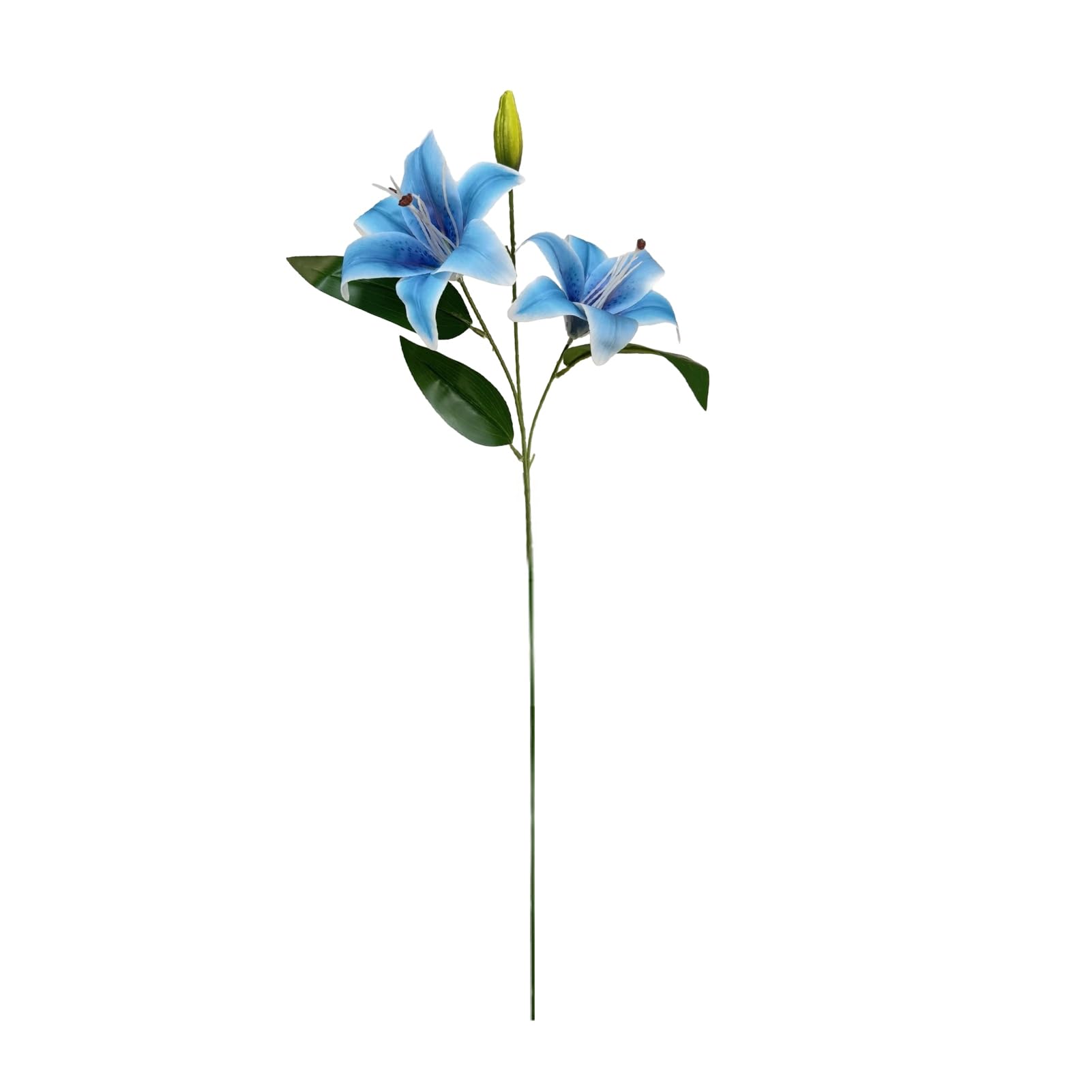 ZhzeYun Artificial Lily Flowers – 2 Fully Bloomed Lilies with a Bud, Short Stem Fake Silk Flowers for Vase, Home Decor Table Centerpiece, Wedding Arrangement & Gift Blue