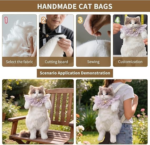 Image of Cute Realistic Cat Plush Backpack for Girls Women Kids, Stuffed Animal Kitty Bag with Meow Sound, Adjustable Shoulder & Crossbody Straps, Backpack for Travel School College