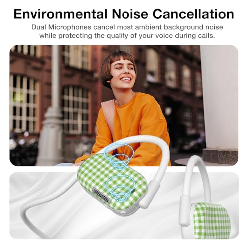 Image of Purity Air Open Ear Headphones - True Air Conduction Wireless Bluetooth Open Ear Earbuds with Dual Mic for iPhone /Android - Secured Long Wearing Comfort, Sports Sweat Resistant (Green Checkers)