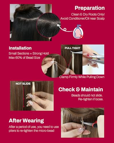 Image of Moresoo 18 Inch Micro Loop Hair Extensions Human Hair, Wine Red | 50g 50 strands, individual strand extensions micro beads, deep burgundy dimension, buildable volume, parties, social events