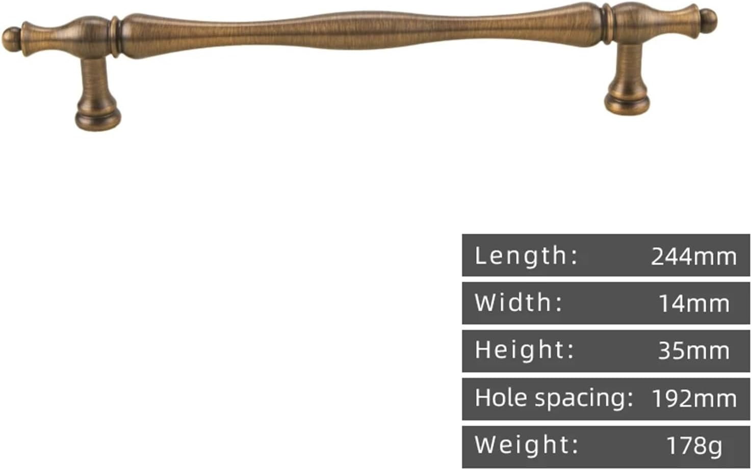 Retro Antique Brass Long Handle Kitchen Cabinet T-Handle Drawer Copper 1Pcs(8818-192-Antique)