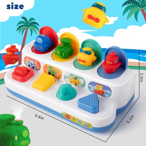 Tovol Zerky Montessori Ursache-Wirkung Spielzeug 12 Monate, Baby Druckknopf Pop-up Tier Spielzeug, Interaktive Sinnes Spielzeuge für Kleinkinder 1 2 3 (Transportfahrzeug)