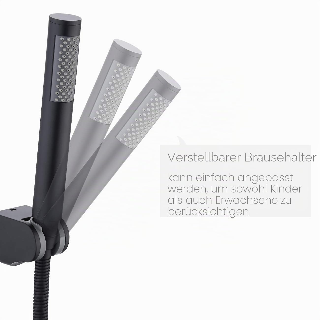KES Duschkopf Handbrause Edelstahl Duschbrause Bad Brausekopf mit Duschkopfhalterung und Duschschlauch Dusche Matt Schwarz, LP150-BK