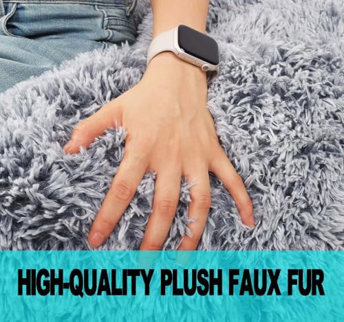 Image of Fluffy Bean Bag Chair, 3FT Round Memory Foam Filled Bean Bag for Teens & Kids, Ultra Soft Faux Fur Fabric Bean Bag Chairs for Playroom, Living Room, Bedroom, Gray