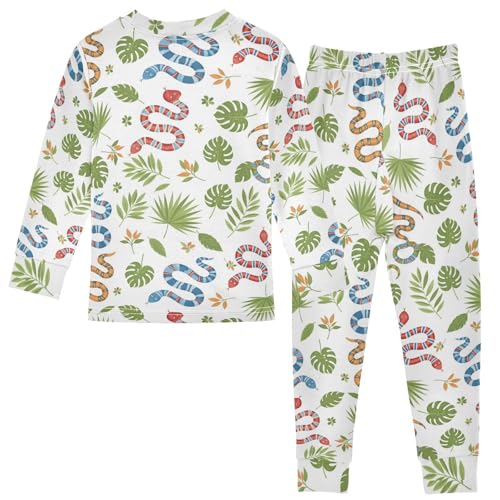 Pajama Sets Long Sleeve Snake Leaves Pattern Print Soft Comfy Sleepwear 2 Piece PJS 3-8T3