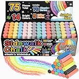 75 PCS Sidewalk Chalk for Kids - 14 Colors, 5 Glitter, Non-Toxic Washable Jumbo Chalks - Bulk Set of Outdoor Paint for Kids and Toddlers - Chalkboard Toys - Big Bucket Chalk for Party