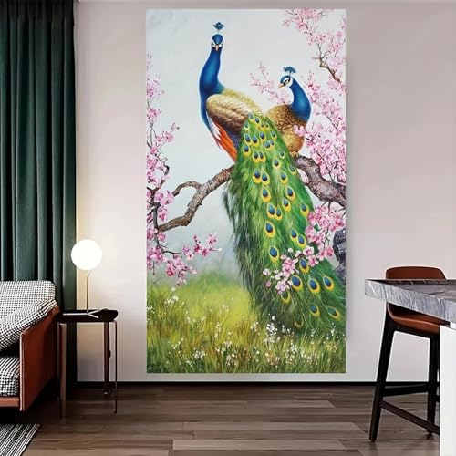Toile imprimée classique paon et fleur, décoration murale de prestige