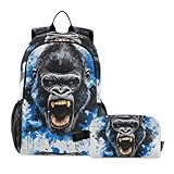 ALAZA King Kong Conjunto de mochila e lancheira azul para meninas, meninos, crianças, mochila escolar, mochila escolar, mochila primária, mochila casual