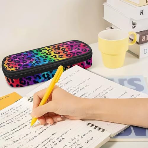 Image of Rainbow Leopard Print Pencil Case for Girls Boys Kids Large Capacity Pencil Pouch Pen Bag Organizer Teen Student School Office Supplies