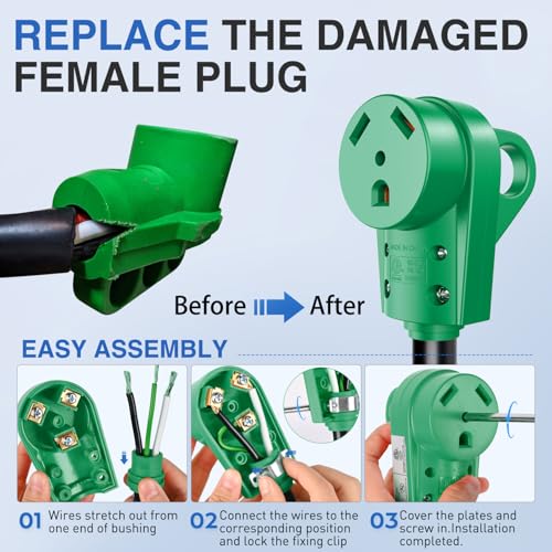 Image of Nilight 30 Amp RV Female Replacement Plug with Handle ETL Listed