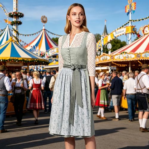 Robe traditionnelle dirndl longueur midi style moderne et rétro couleur grise taille S - 2