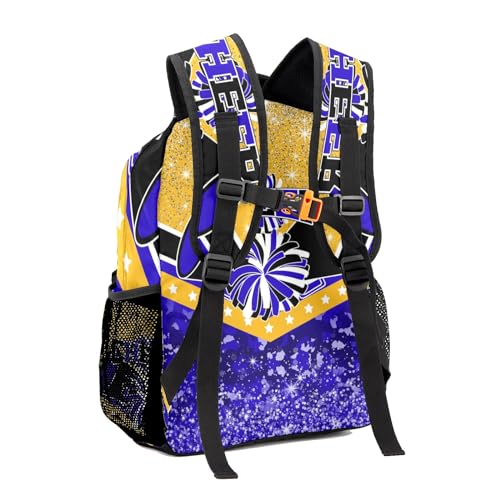 Cheer Blue Gold Cheerleader Custom Multifuction Waterproof Backpack with Name Shoulders Bookbag for Birthday Holiday Gift2
