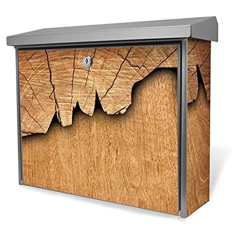 banjado® Burgwächter Briefkasten Edelstahl 38x39x12cm mit Motiv Holz/Briefkasten Edelstahl ohne Zeitungsfach/Briefkasten grau/Postkasten inkl. Montagematerial & 2 Schlüsseln Cover