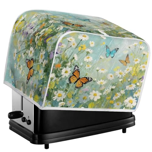 Image of Talayituse Butterfly Daisy Oil Painting Print Toaster Dust Cover 4 Slice, Christmas Decoration Bread Maker Cover Toaster Covers Washable Stain Resistant Kitchen Small Appliance Covers, M