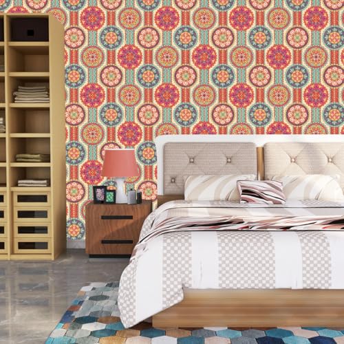 Image of Wallpaper Self Adhesive Wall Covering Vibrant Mandala & Floral Geometric Pattern (41cm x 244cm)