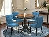 East West Furniture ANSI5-ABK-21 5 Piece Kitchen Table & Chairs Set Includes a Round Dining Room Table with Pedestal and 4 Blue Linen Fabric Parsons Dining Chairs, 36x36 Inch, Wirebrushed Black #1