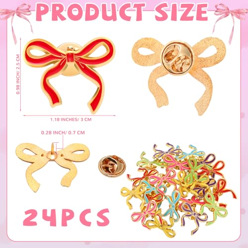 Image of Tondiamo 24 Pcs Girls Bow Enamel Pins Bulk Ribbon Lapel Pins for Women Girl Clothes Hats Bag Decor Holiday Gifts