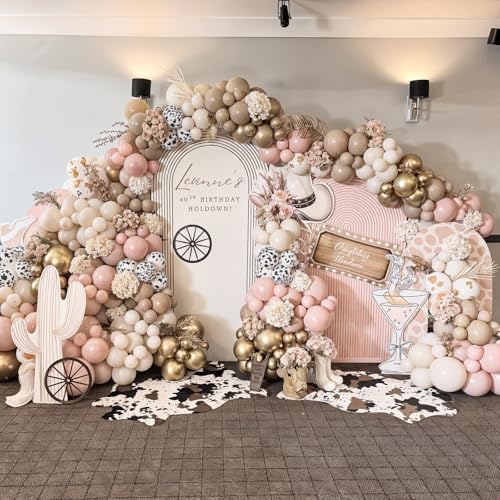 Image of HILAVO Cowgirl Balloon 12 Inch Pastel Light Baby Pink White Nude Retro Western Balloons Cow Print Party Balloon for Boho Rodeo Baby Shower Birthday Farm Theme Cowgirl Western Party Decorations
