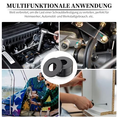 Alethron Unterlegscheiben M8 X 16mm 50 Stk Beilagscheiben Flache Unterlegscheiben M8 Edelstahl Schwarz A2 V2A DIN9021 / ISO703 Karosseriescheiben Distanzscheiben für Schrauben Gewindestange