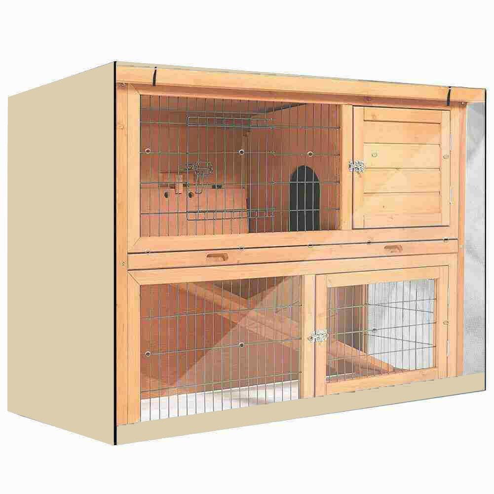Rabbit Hutch Cover 4FT 210D Oxford Cloth Double Decker for Guinea Pig, Bunny - Dustproof, Moisture Resistant Pet Cage Cover (Beige)