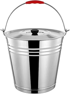 DOITOOL Fireplace Ash Bucket with Lid and Handle Ash Carrier Pail Stainless Steel Ash Can for Grill Charcoal Bucket Essential Tools Fire Pit Wood Burning Stove Silver