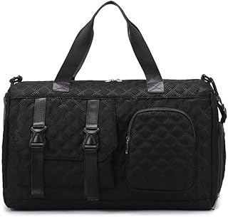 Bolsa de gimnasio acolchada de gran capacidad, espaciosa y portátil, perfecta para viajes nocturnos, Negro, Bolsa de viaje para mujer