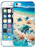 GlamCase for iPhone 5 / 5s / SE 2016 Case - Turtles on Beach Design Printed Cute Slim & Sleek Hard Plastic Snap on Protective Designer Back Phone Case/Cover for iPhone 5 / 5s / SE 1st Gen