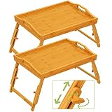 2 Pack Breakfast Bed Tray for Eating - Raised Food Table Up to 9.5" on Lap Sofa - Adjustable Bamboo