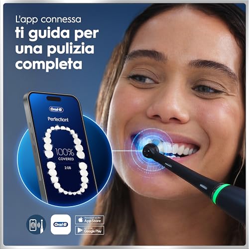 Oral-B iO 6 Spazzolino Elettrico Ricaricabile, 2 Testina di Ricambio, Nero - 2 Testine di Ricambio per Spazzolino Elettrico, Custodia da Viaggio + 1 Dentifricio Advanced Rigenera Smalto, Pulizia Denti - Immagine 1