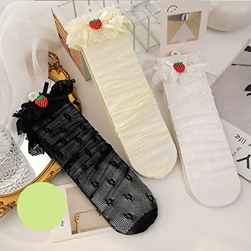 Kids Girls Floral Lace Knee High Socks Ruffle Strawberry Stockings2